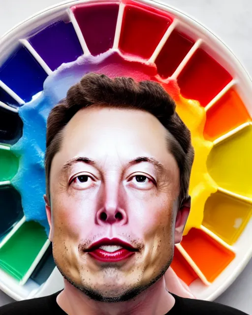 Prompt: a man eating crayons with a fork, box of wax pastels, elon musk, 4 k, high quality, crayons served on a plate