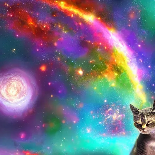 Image similar to cat looking at beautiful colorful galaxy, high detail, digital art, beautiful , concept art,fantasy art, 4k