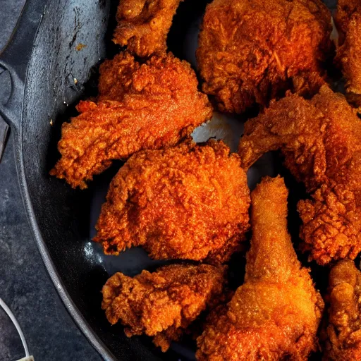 Prompt: dark red fried chicken