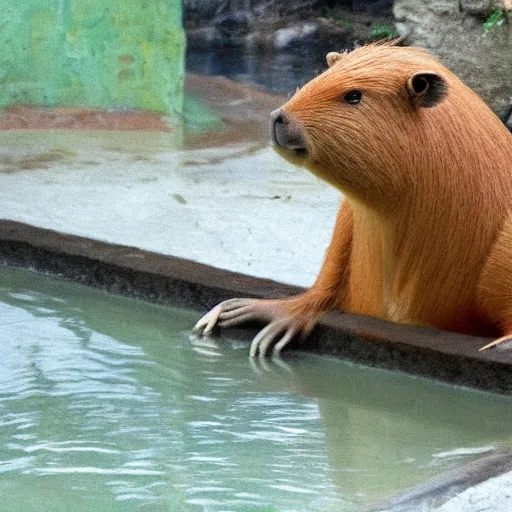 Prompt: a renaissance painting of a capybara at the hot springs