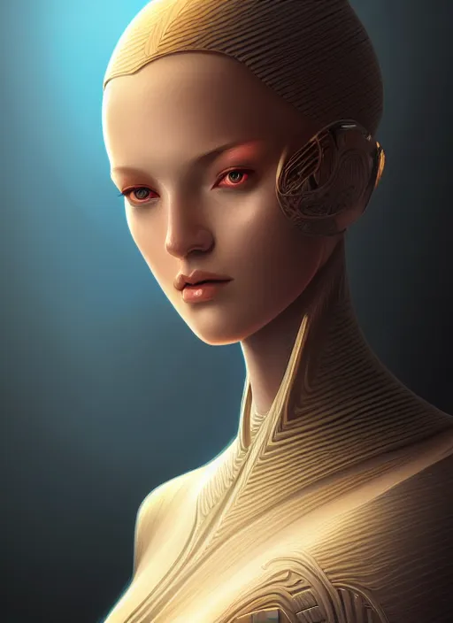 Prompt: portrait of female android, intricate, elegant, highly detailed, digital painting, artstation, concept art, smooth, sharp focus, illustration, art by fra angelico