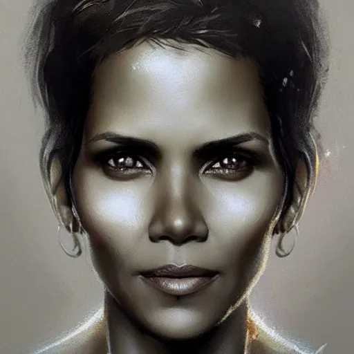 Image similar to “ portrait of halle berry by greg rutkowski, young, attractive, highly detailed portrait, scifi, digital painting, artstation, concept art, smooth, sharp foccus ilustration, artstation hq ”