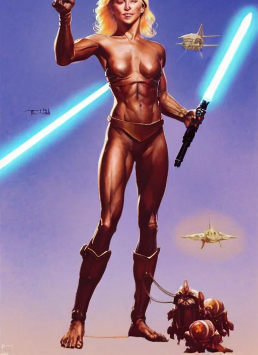 Image similar to a stunning medium shot portrait of julianne hough as a star wars slave girl, digital art by frank frazetta and boris vallejo and julie bell and moebius, highly detailed, trending on artstation, hq