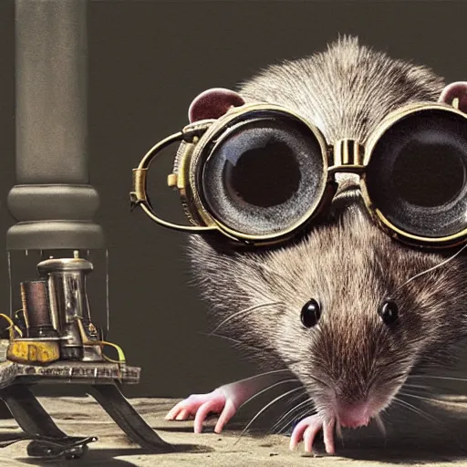 Prompt: a rat with steampunk googles, by gregory crewdson