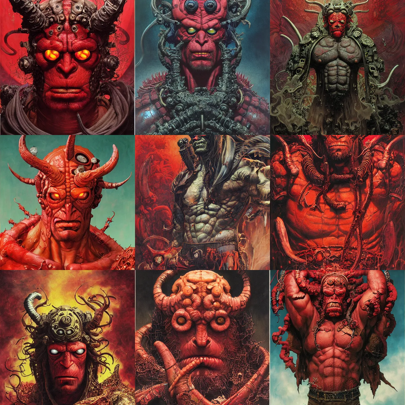 Prompt: realistic detailed image of Hellboy by Ayami Kojima, Amano, Karol Bak, Greg Hildebrandt, and Mark Brooks, Neo-Gothic, gothic, rich deep colors. Beksinski painting, part by Adrian Ghenie and Gerhard Richter. art by Takato Yamamoto. masterpiece