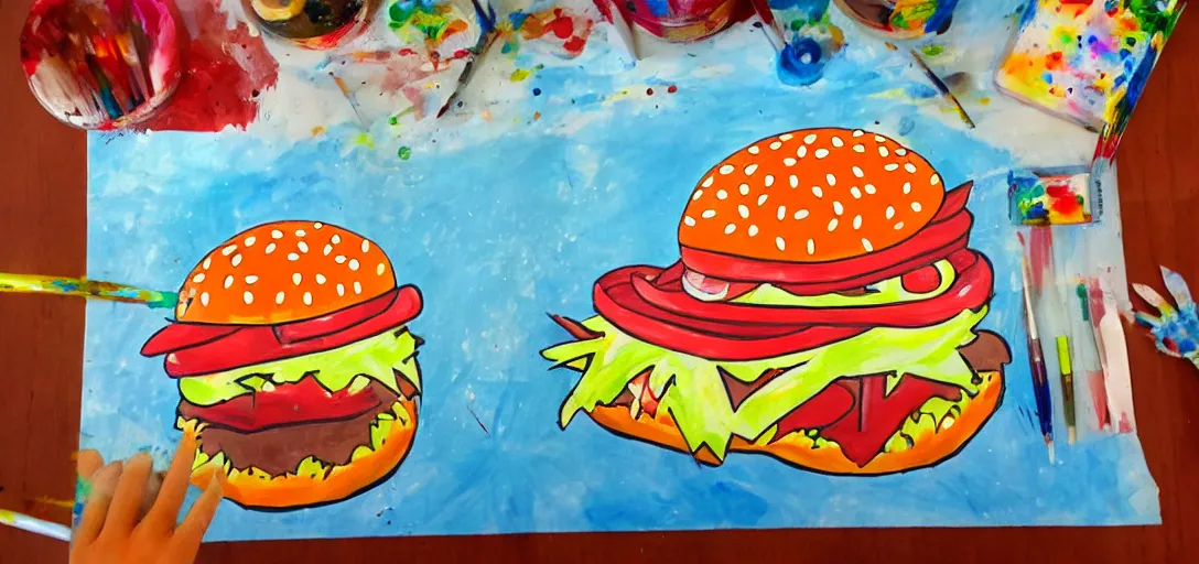 Image similar to kids painting of fast food monster