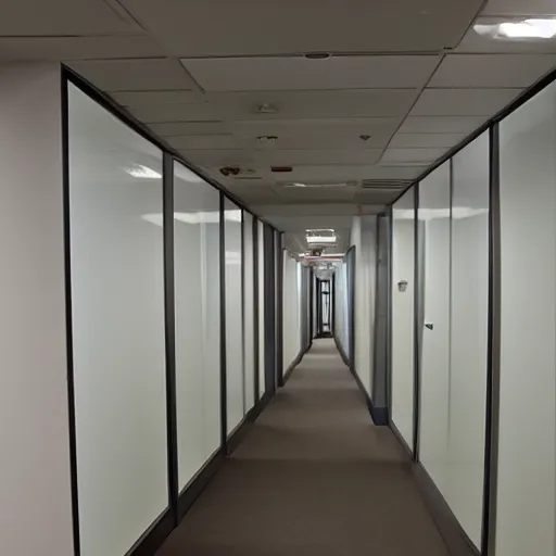 Image similar to non-euclidean office space, uneven hallways