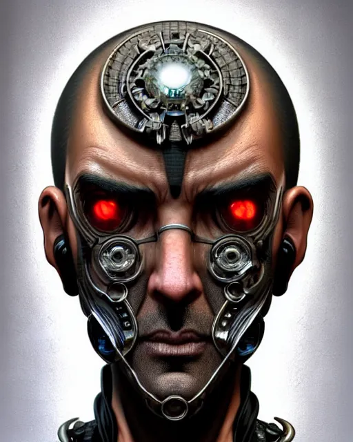 Image similar to front mugshot!!! of a cyberpunk criminal mastermind character, intricate, elegant, highly detailed, centered, (((artstation, concept art, smooth, sharp focus, artgerm, Tomasz Alen Kopera, Peter Mohrbacher, donato giancola, Joseph Christian Leyendecker, WLOP, Boris Vallejo))), mugshot!!!!!, ugly!!!!!!, octane render, nvidia raytracing demo, grainy, muted