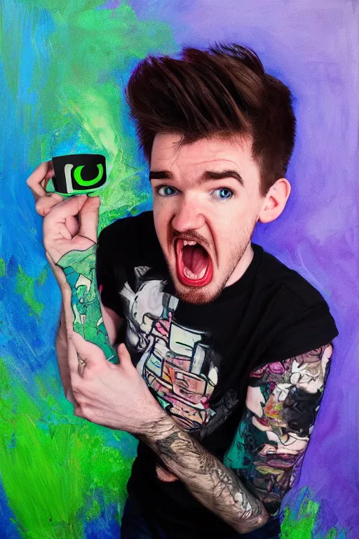 Image similar to Sean McLoughlin, jacksepticeye, irish youtuber, solo portrait, screaming as loud as he can 🎨🖌️