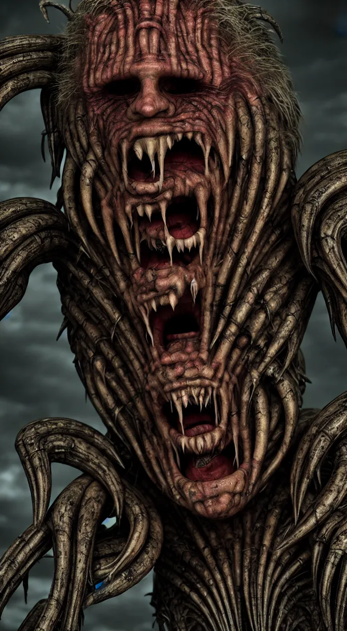 Image similar to gary busey as a monster designed by hr giger, colorful horror video game, sci fi horror,, body horror, unreal engine, octane render, depth of field, cycles render, hd