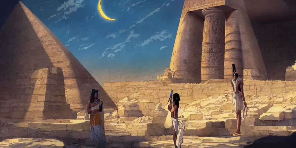 Image similar to ancient egypt, illustration by Makoto Shinkai