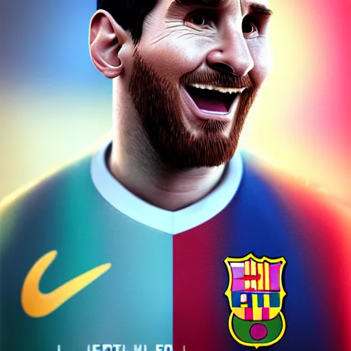 Image similar to lionel messi as happy potatoe, by ilya kuvshinov, rtx rendering, octane render 1 2 8 k, maya, extreme high intricate details by tom bagshaw, medium shot, close up shot, composition by sana takeda, lighting by greg rutkowski