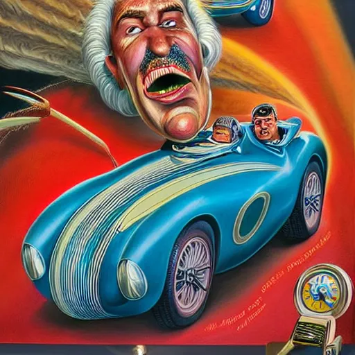 Prompt: beautiful lifelike painting of the wizard of speed and time, hyperreal detailed facial features and uv lighting, art by ed roth and basil wolverton