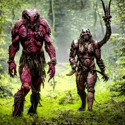 Prompt: High Fantasy Predator from the movie Predator in the forest plains of north yorkshire, 4k