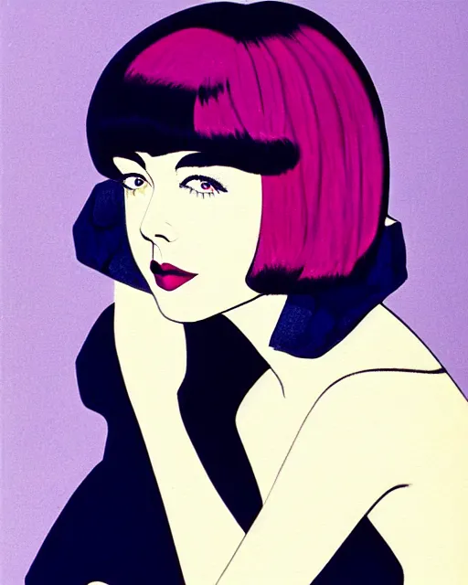 Prompt: colleen moore 2 5 years old, bob haircut, portrait by patrick nagel, painted by stanley artgerm