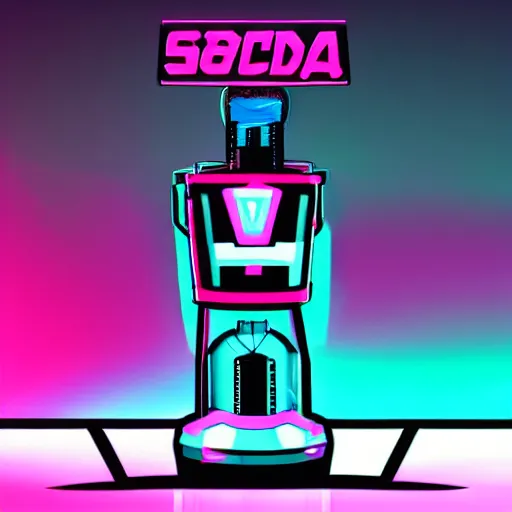 Image similar to soda cup fighting robot in synthwave style