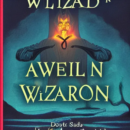 Prompt: Book cover about and evil wizard