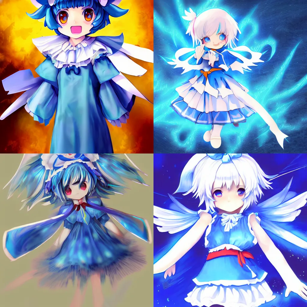 Image similar to professional digital artwork of Cirno from Touhou Project, fine art, fine anatomy with correct details digital art of Cirno trending on Artstation