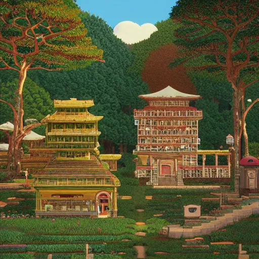 Prompt: a portal to terraria. detailed. rule of thirds. intricate. sharp focus. wide angle. unreal engine 8 k. painting by wes anderson and hasui kawase and scott listfield