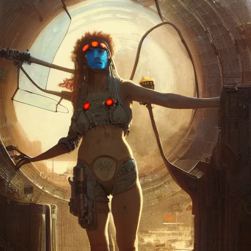 Prompt: A solarpunk tank girl, fullbody, solarpunk intricate, HDR, highly detailed, artstation, concept art, smooth, sharp focus, illustration, art by greg rutkowski and orientalism and bouguereau and Zdzislaw Beksinski, good clear quality, lighting, biology, symmetrical artwork, perfect face, 135 mm, cinematic, hyper realism, high detail, octane render, 8k, chrome accents