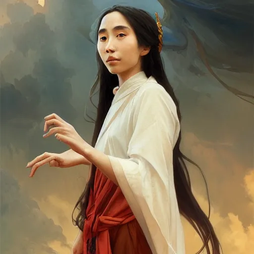 Prompt: Xie Lian didn't know wether to laugh or cry, highly detailed, sharp focus, ethereal, intricate, artstation, digital painting, by artgerm and greg rutkowski and alphonse mucha