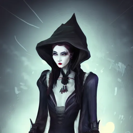 Prompt: head and shoulder shot of a female vampire walking home at night, trending on artstation, hard lighting, professional studio, smile, vibrant, fashion, inspired by bloodborne, looking at the camera