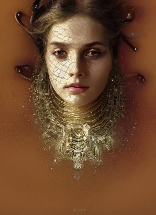 Image similar to a highly detailed photo of very intricate female face portrait, futurism, rococo cyber neon lighting, detailed futuristic fibonacci jewelry, profile posing, hyper photorealistic, trending in pinterest, cinematic, 4 k ultra hd, by denis villeneuve tom anders zorn hans dragan bibin thoma greg rutkowski ismail inceoglu illustrated sand storm alphonse mucha