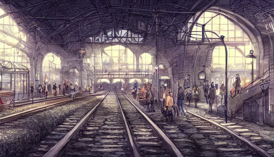 Image similar to dyptopian train station with rats instead of humans, digital art, concept art, wallpaper, photorealistic rendering