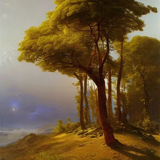 Image similar to Trees, oil on canvas, by Frederic Edwin Church, by Carl Gustav Carus, trending on ArtStation, conceptart, masterpiece, detailed, 8K