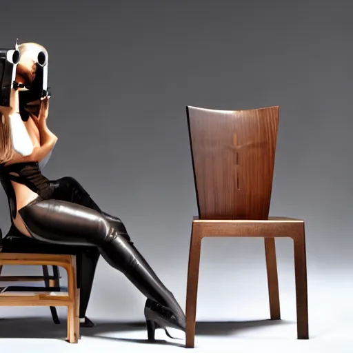 Image similar to futuristic cyberpunk wooden chair high end photoshoot