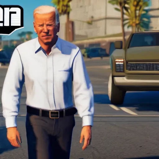 Prompt: gta 6 in unreal engine 5 reveal trailer. joe biden robbing a bank scene