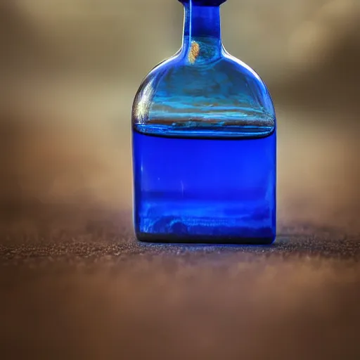 Image similar to blue flame in a bottle, 4 k, photography, highly detailed