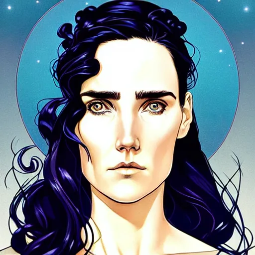 Prompt: in the style of Joshua Middleton comic art, goddess of death, Jennifer Connelly, perfect eyes perfect symmetrical eyes, symmetrical face, painterly style