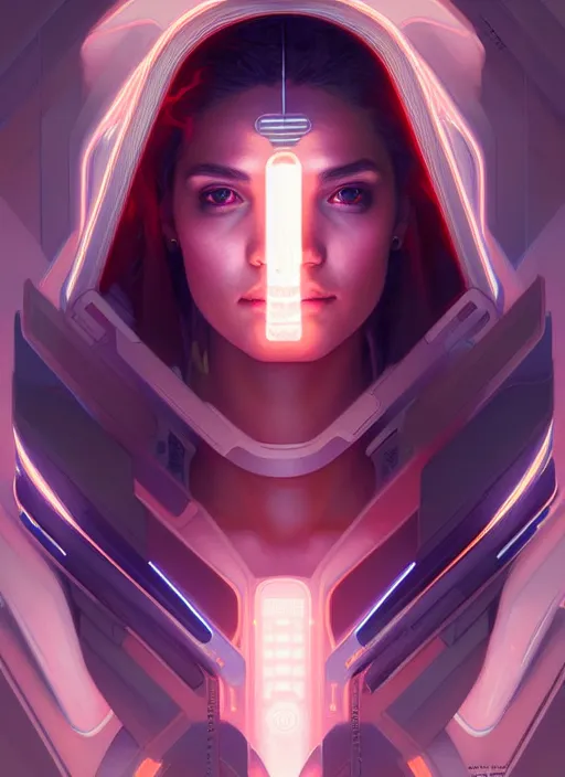 Prompt: symmetry portrait of reece pacheco, sci - fi, tech wear, glowing lights intricate, elegant, highly detailed, digital painting, artstation, concept art, smooth, sharp focus, illustration, art by artgerm and greg rutkowski and alphonse mucha