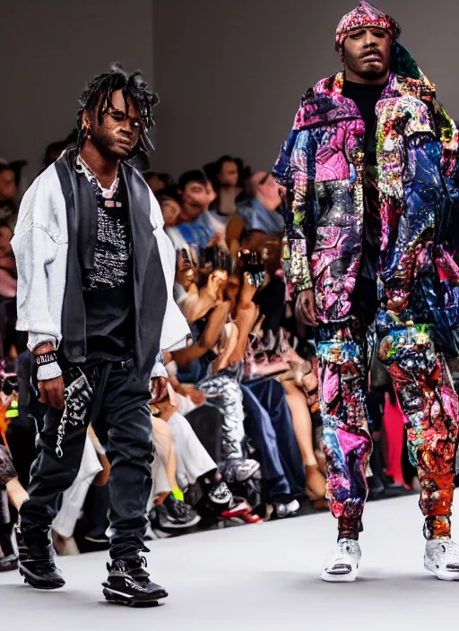 Image similar to hyperrealistic and heavy detailed balenciaga runway show of lil uzi vert, leica sl 2 5 0 mm, vivid color, high quality, high textured, real life