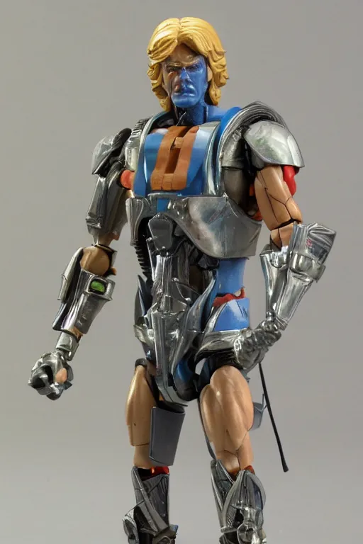 Image similar to 1 9 8 6 kenner action figure, 5 points of articulation, heroic human proportions, sci fi, 8 k resolution, high detail, front view, t - pose, space, star, he - man, gi joe, he man, warhammer 4 0 0 0