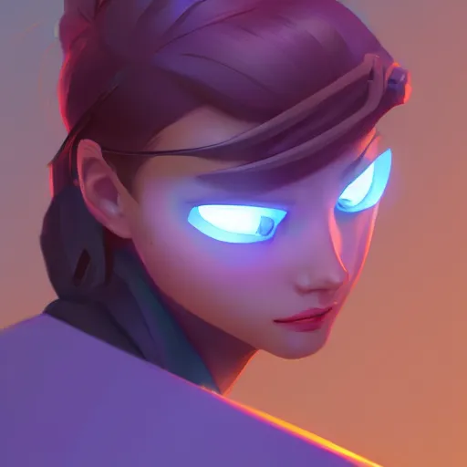 Image similar to head of overwatch main character Blizzard pixar 3d maya engine on stylized background splash comics global illumination lighting, lois van baarle, ilya kuvshinov, rossdraws, artstation