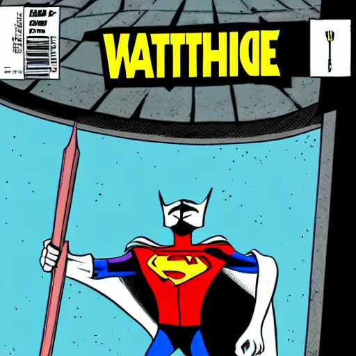 Image similar to Nite-Owl from Watchmen standing in an alleyway with his arms crossed and his cape blowing in the wind, in the style of Bruce Timm, In the style of Justice League unlimited, Cartoon Style