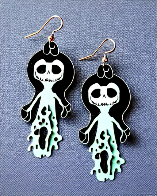 Image similar to tim burton spooky monster, 2 d lasercut earrings,