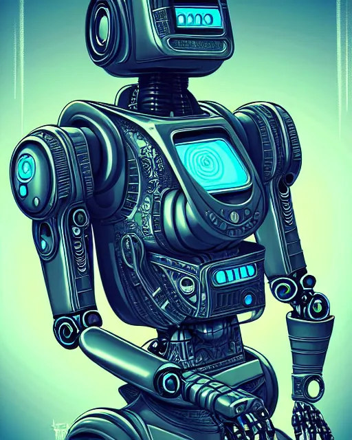 Image similar to robot, character portrait, portrait, close up, concept art, intricate details, highly detailed, sci - fi poster, cyberpunk art, in the style of looney tunes