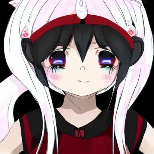 Image similar to white hair, red eyes, two little horn on the head, anime style, anime girl