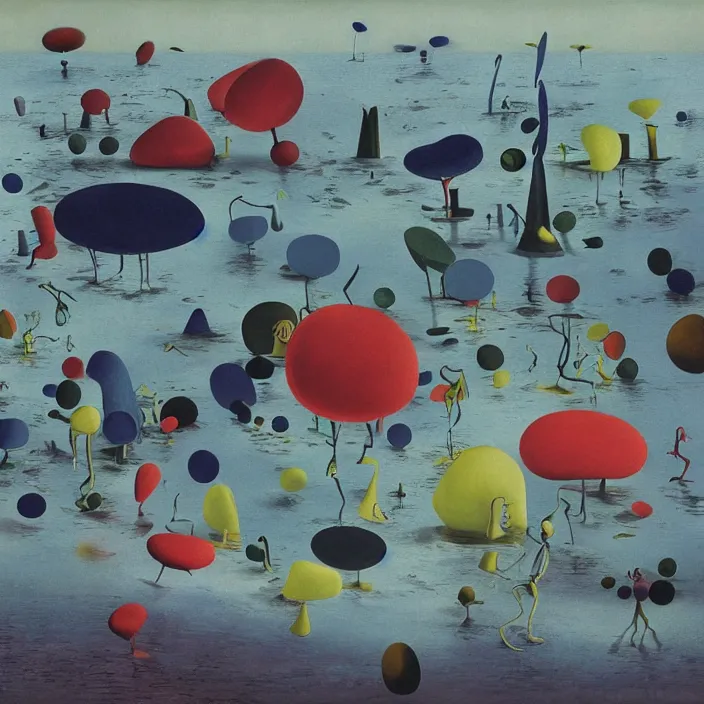 Image similar to the first colors getting out of the primordial soup to walk on land. painting by yves tanguy, walton ford