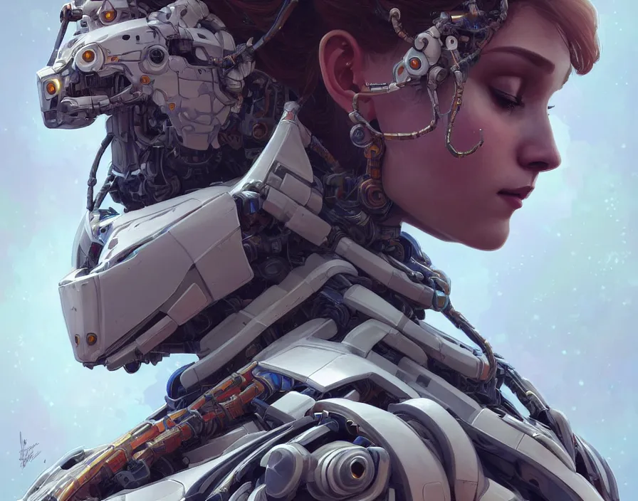 Image similar to symmetry!! portrait of a robot astronaut, floral! horizon zero dawn machine, intricate, elegant, highly detailed, digital painting, artstation, concept art, smooth, sharp focus, illustration, art by artgerm and greg rutkowski and alphonse mucha, 8 k