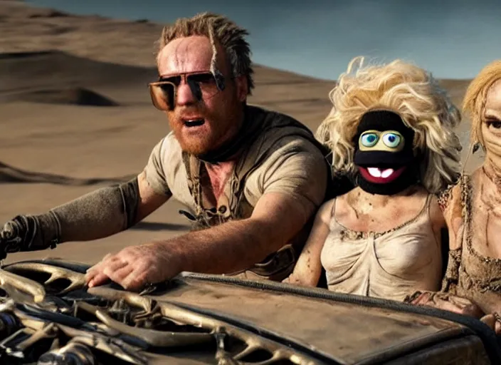 Image similar to scene from the 2015 science fiction film Muppet Mad Max: Fury Road