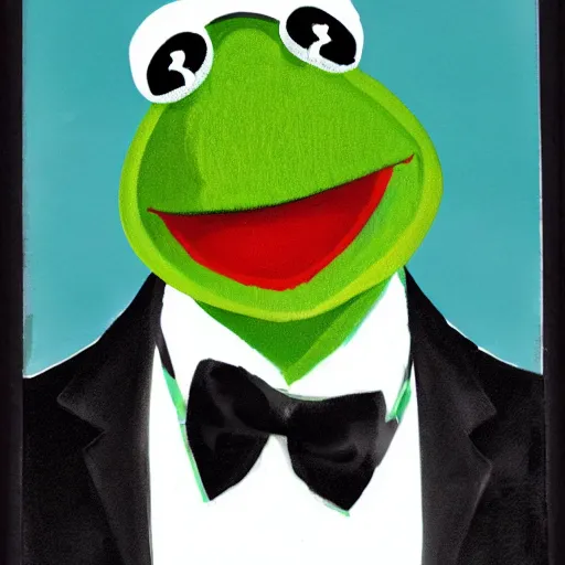 Image similar to portrait of kermit the frog in a tuxedo