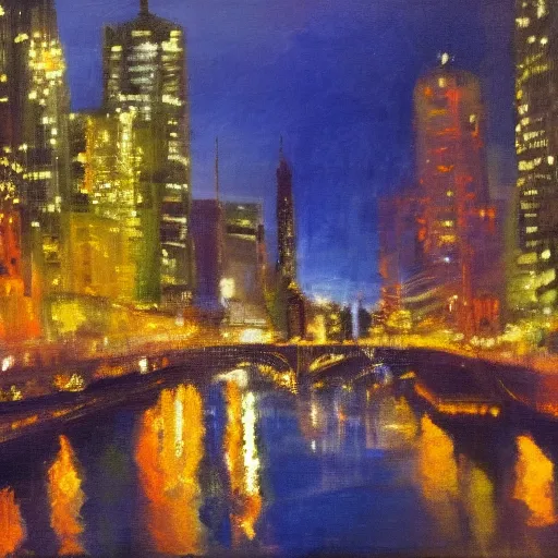 Prompt: melbourne at night, impressionist