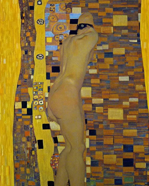 Image similar to racing, painting by gustav klimt, gold leaf on wood