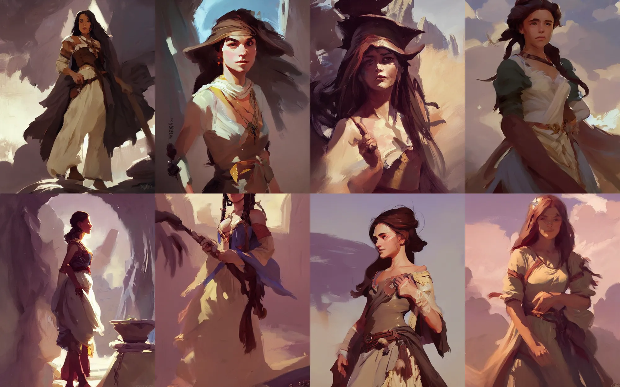 Image similar to portrait of nomad young girl in dress cloth greg manchess portrait painting of bard, d & d, fantasy, medium shot, asymmetrical, intricate, elegant, matte painting, illustration, hearthstone, by greg rutkowski, by greg tocchini, by james gilleard, by joe fenton