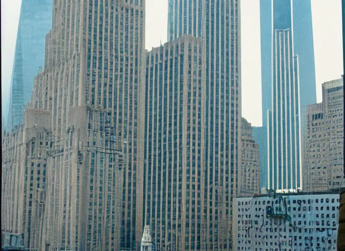 Prompt: 9 / 1 1 twin towers directed by wes anderson, perfect symmetry and composition, cinestill 8 0 0 t film