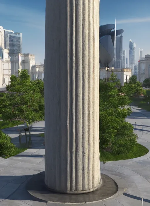 Image similar to highly detailed realistic architecture 3 d render of a futurisctic stele column monument made from balls standing in a city park, archdaily, made in unreal engine 4 octane render